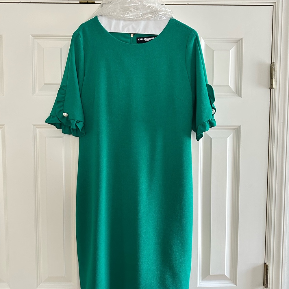 Karl Lagerfeld - Green Ruffle Sleeve Dress - Size 10